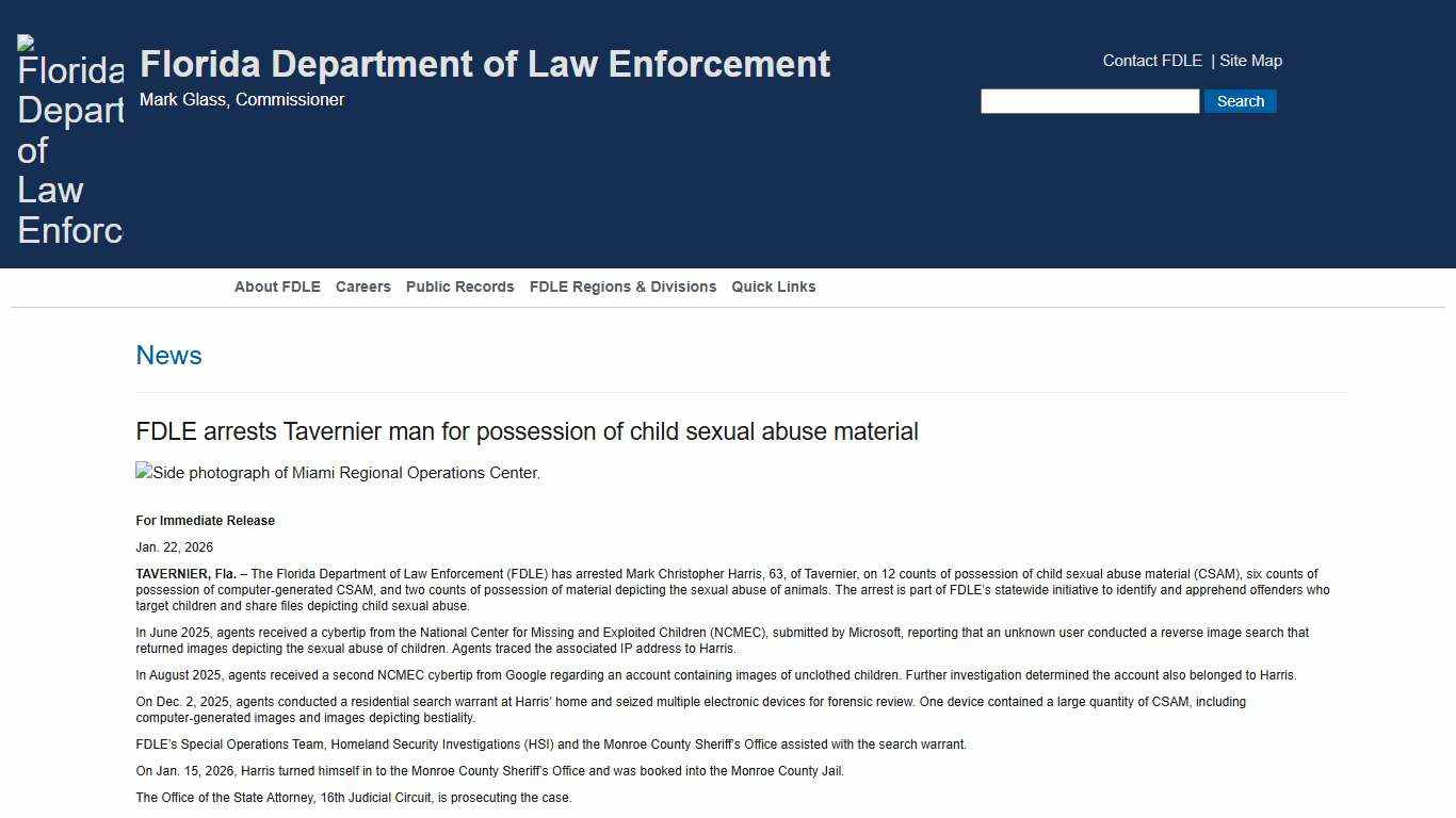 FDLE - FDLE arrests Tavernier man for possession of child sexual abuse material