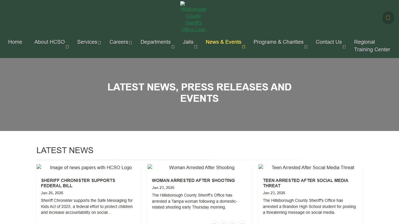 Latest News, Press Releases and Events HCSO, Tampa FL